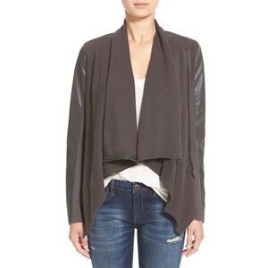 BlankNYC Private Practice Mixed Media Moto Jacket Faux Leather Taupe Brown S